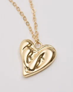 Double-Chain Necklace with Hammered Heart Pendant