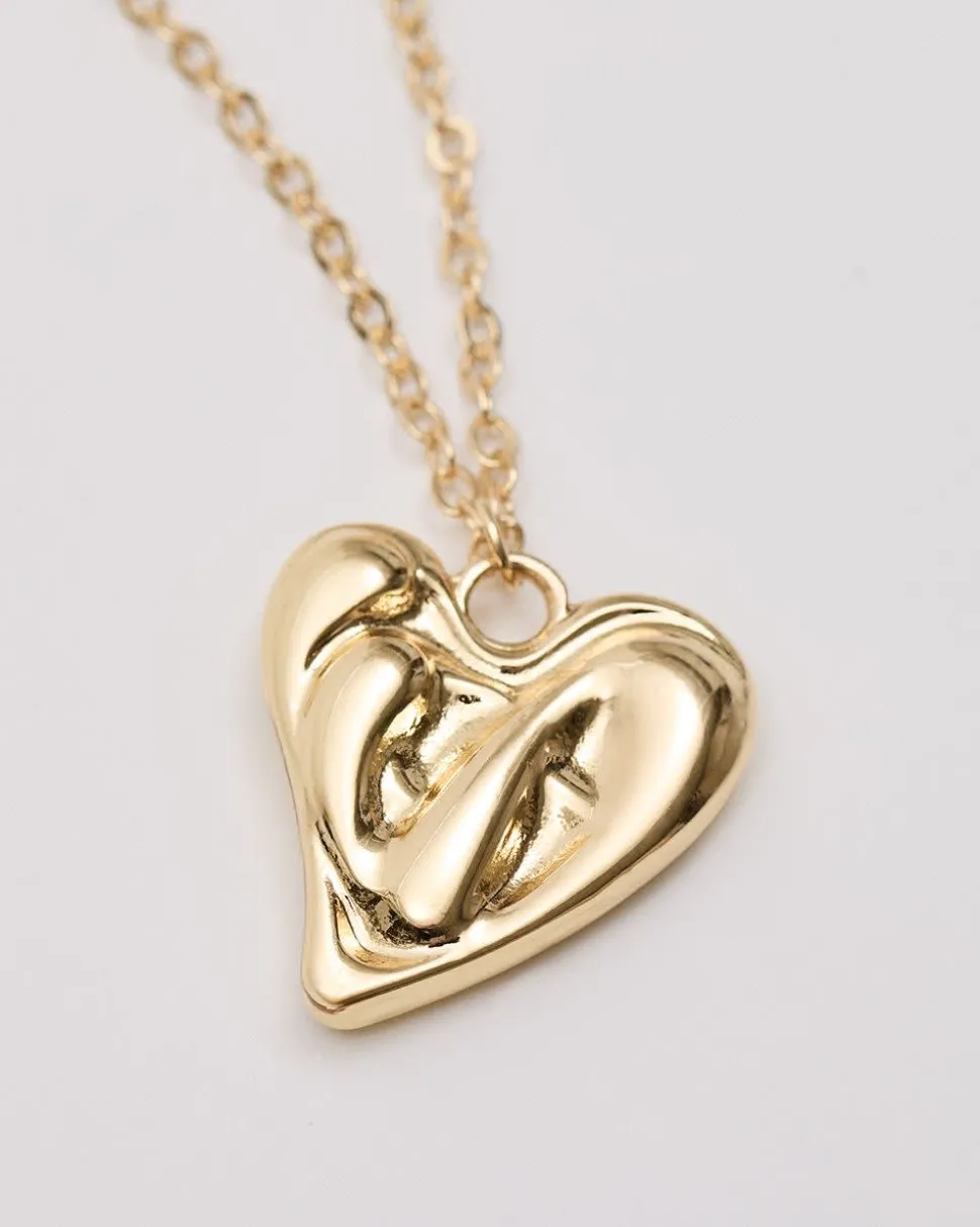 Double-Chain Necklace with Hammered Heart Pendant