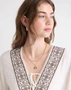 Double-Chain Necklace with Round Metal Pendant