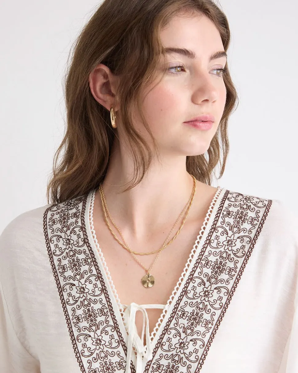 Double-Chain Necklace with Round Metal Pendant