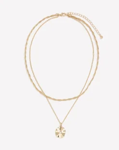 Double-Chain Necklace with Round Metal Pendant