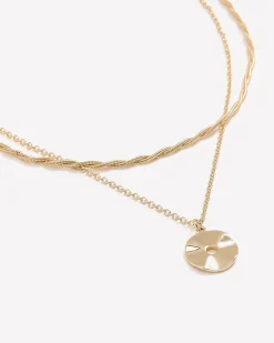 Double-Chain Necklace with Round Metal Pendant