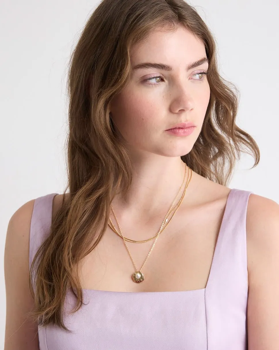 Double-Chain Necklace with Pearl Pendant