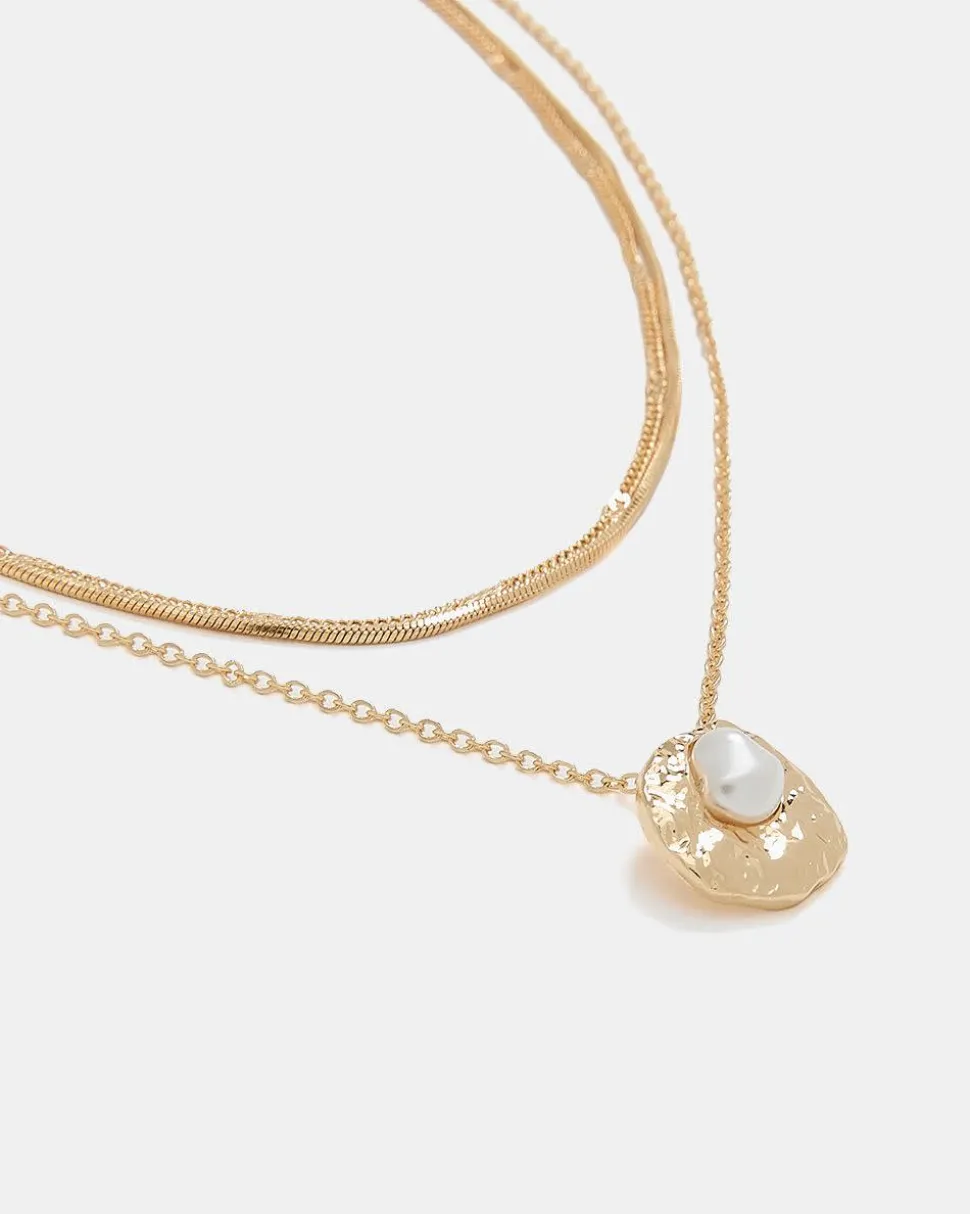 Double-Chain Necklace with Pearl Pendant