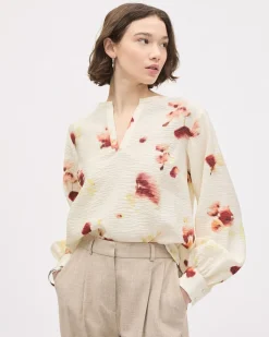 Easy-Care Blouse with Long Puffy Sleeves