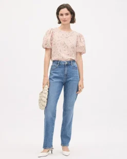 Easy-Care Blouse with Short Puffy Sleeves