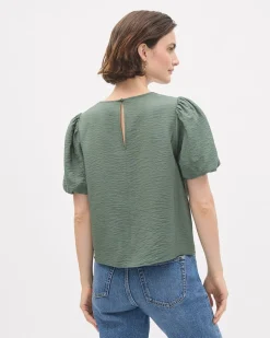 Easy-Care Blouse with Short Puffy Sleeves