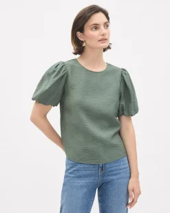Easy-Care Blouse with Short Puffy Sleeves
