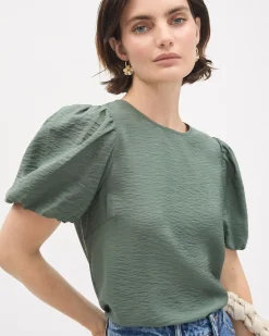 Easy-Care Blouse with Short Puffy Sleeves