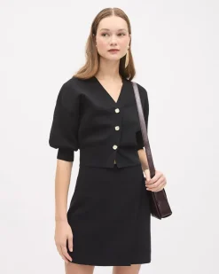 Elbow-Sleeve Buttoned-Down Cardigan