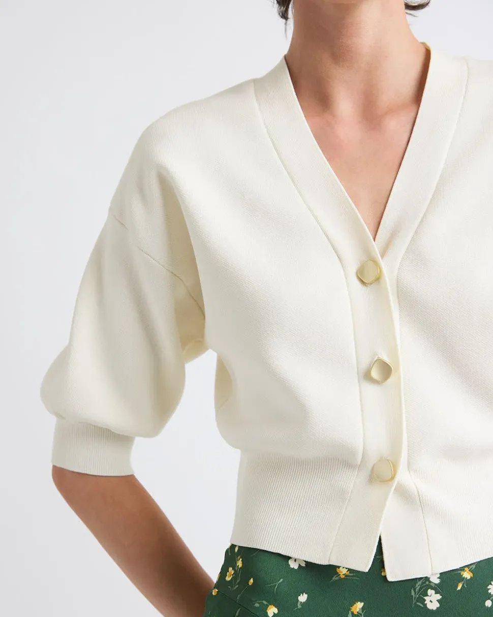 Elbow-Sleeve Buttoned-Down Cardigan