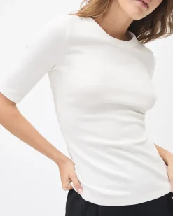 Elbow-Sleeve Crew-Neck Fitted Tee