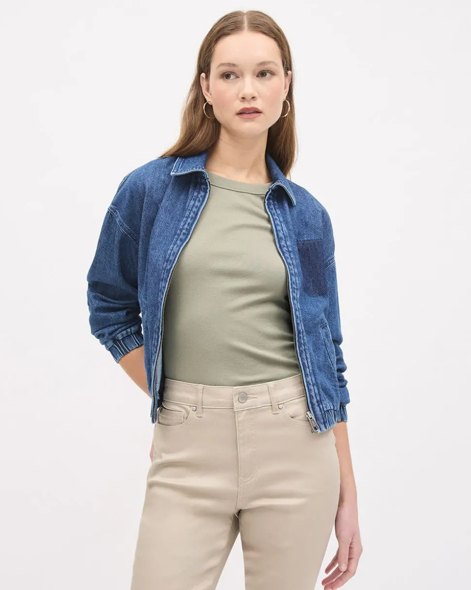 Elbow-Sleeve Crew-Neck Fitted Ribbed Tee