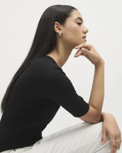 Elbow-Sleeve Crew-Neck Fitted Tee