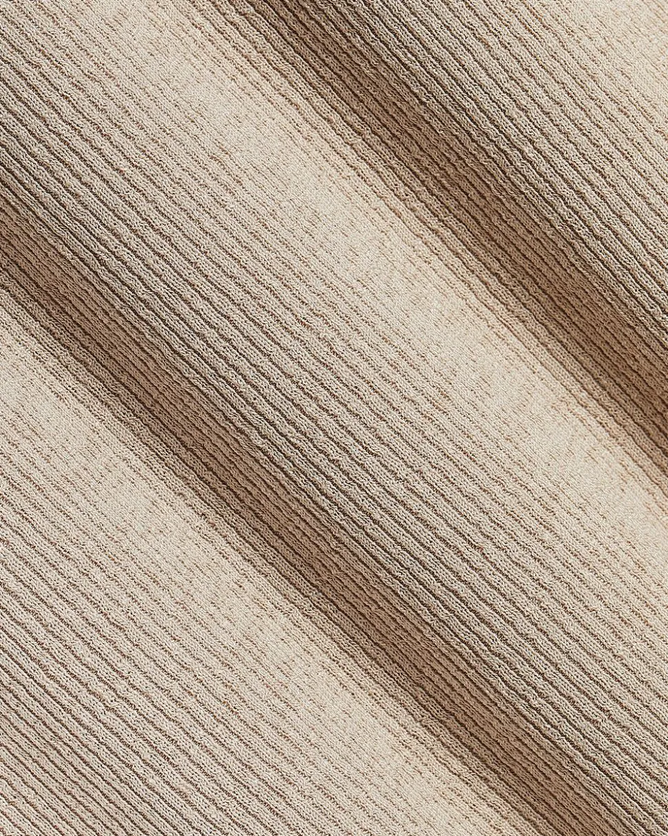 Elbow-Sleeve Crew-Neck Ribbed Top with Shirred Details