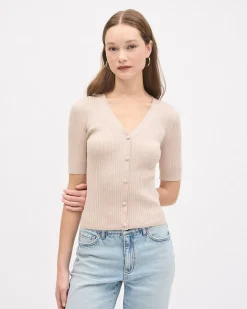 Elbow-Sleeve Ribbed Sweater
