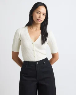 Elbow-Sleeve Ribbed Sweater
