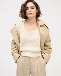 Elbow-Sleeve Square-Neck Cropped Textured Top