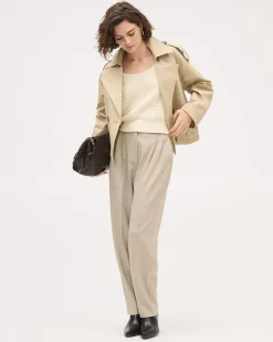 Elbow-Sleeve Square-Neck Cropped Textured Top