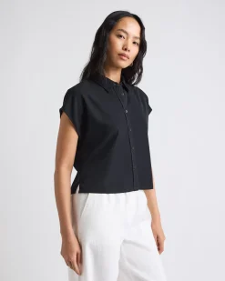 Extended-Sleeve Buttoned-Down Twill Blouse