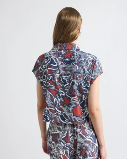 Extended-Sleeve Buttoned-Down Twill Blouse