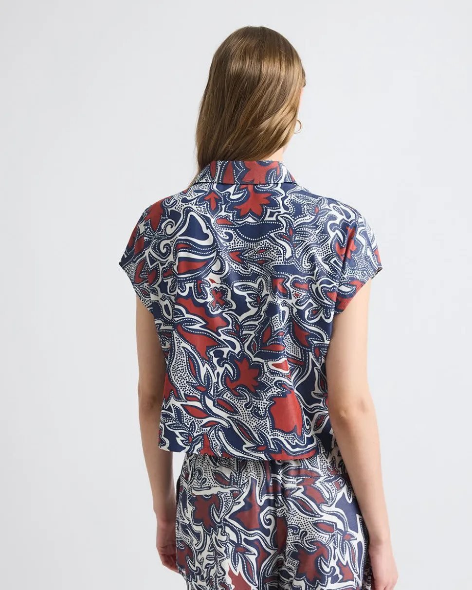 Extended-Sleeve Buttoned-Down Twill Blouse