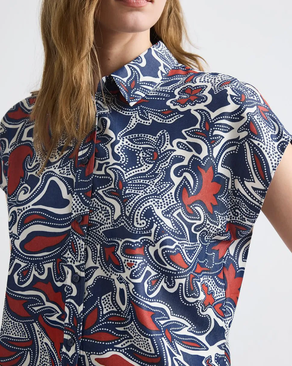 Extended-Sleeve Buttoned-Down Twill Blouse