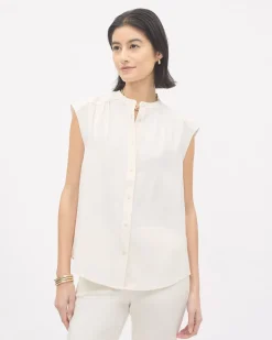 Extended-Sleeve Crew-Neck Buttoned-Down Blouse