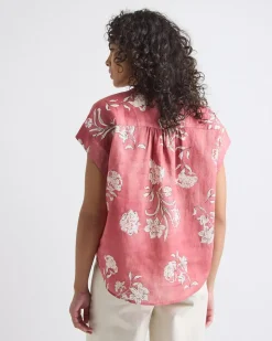 Extended-Sleeve Crew-Neck Floral Blouse
