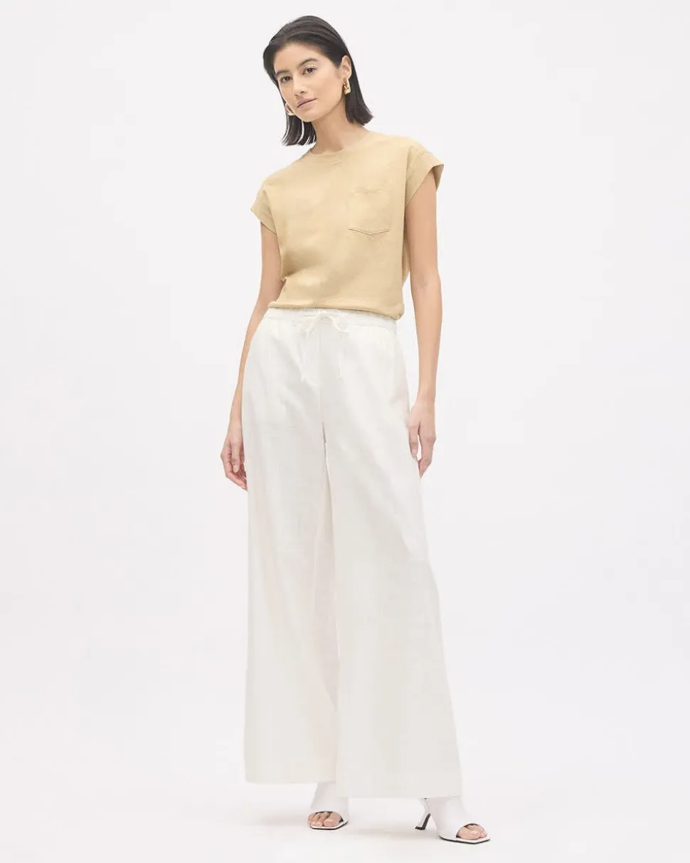 Extended-Sleeve Crew-Neck Linen-Blend Top