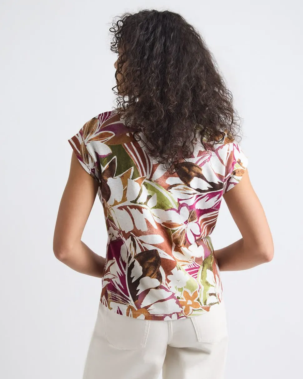 Extended-Sleeve Crew-Neck Linen-Blend Top