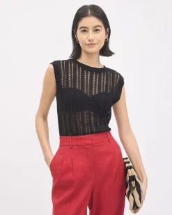 Extended-Sleeve Crew-Neck Open-Stitch Sweater