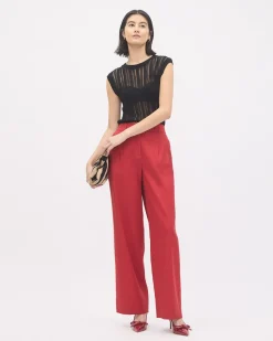 Extended-Sleeve Crew-Neck Open-Stitch Sweater
