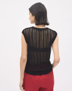 Extended-Sleeve Crew-Neck Open-Stitch Sweater