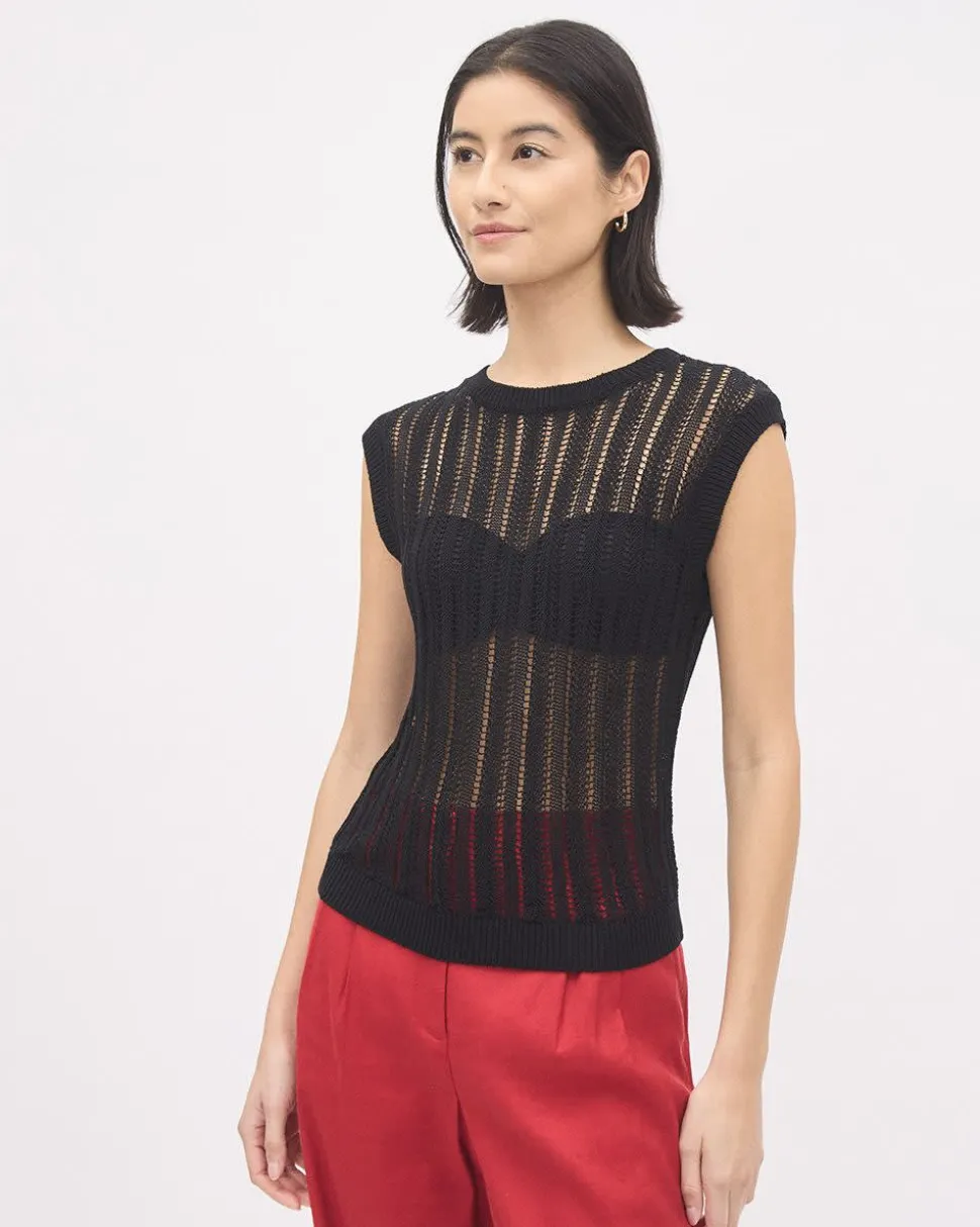 Extended-Sleeve Crew-Neck Open-Stitch Sweater