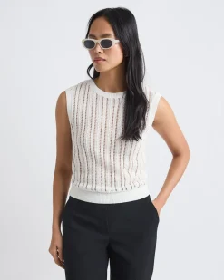 Extended-Sleeve Crew-Neck Open-Stitch Sweater