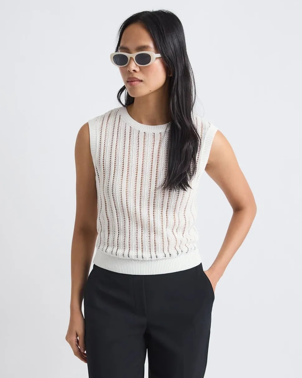 Extended-Sleeve Crew-Neck Open-Stitch Sweater