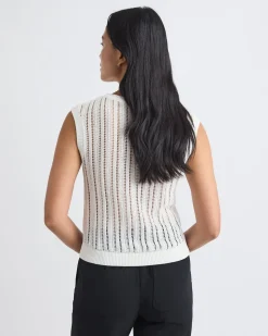 Extended-Sleeve Crew-Neck Open-Stitch Sweater