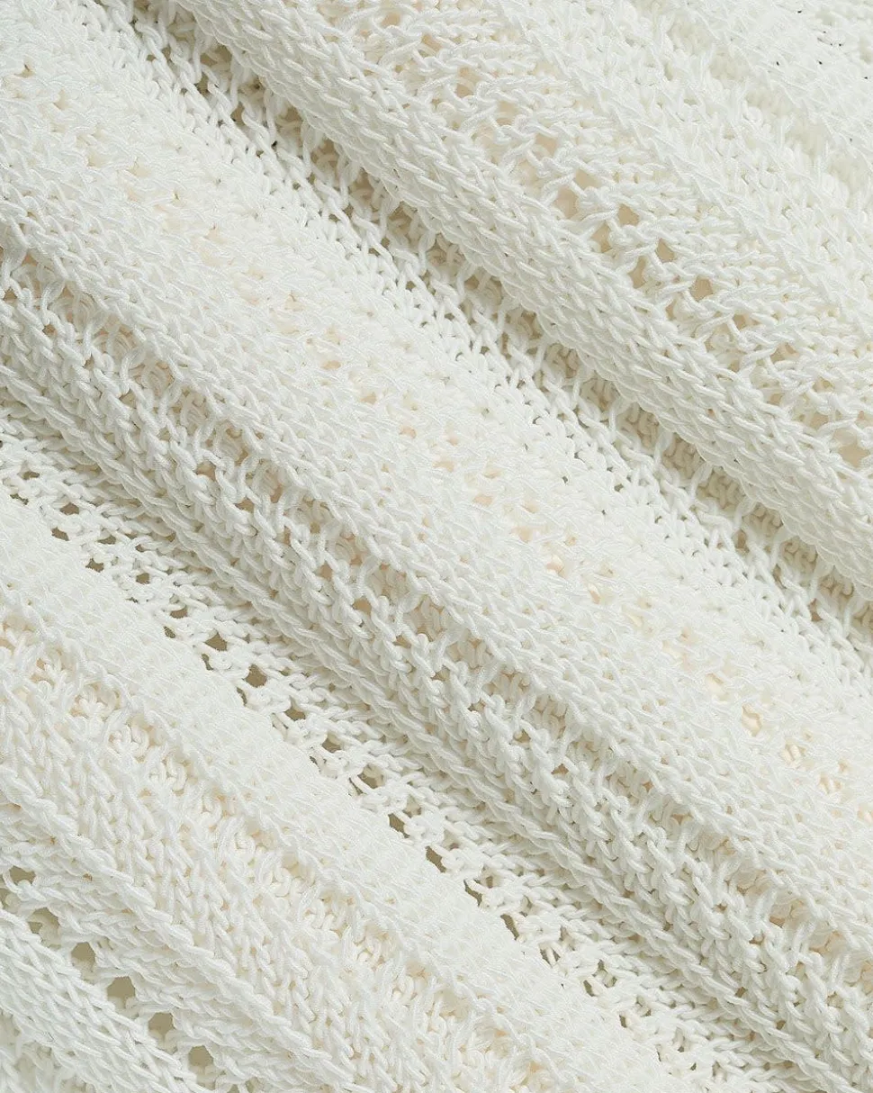 Extended-Sleeve Crew-Neck Open-Stitch Sweater