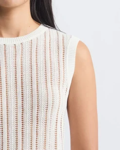 Extended-Sleeve Crew-Neck Open-Stitch Sweater