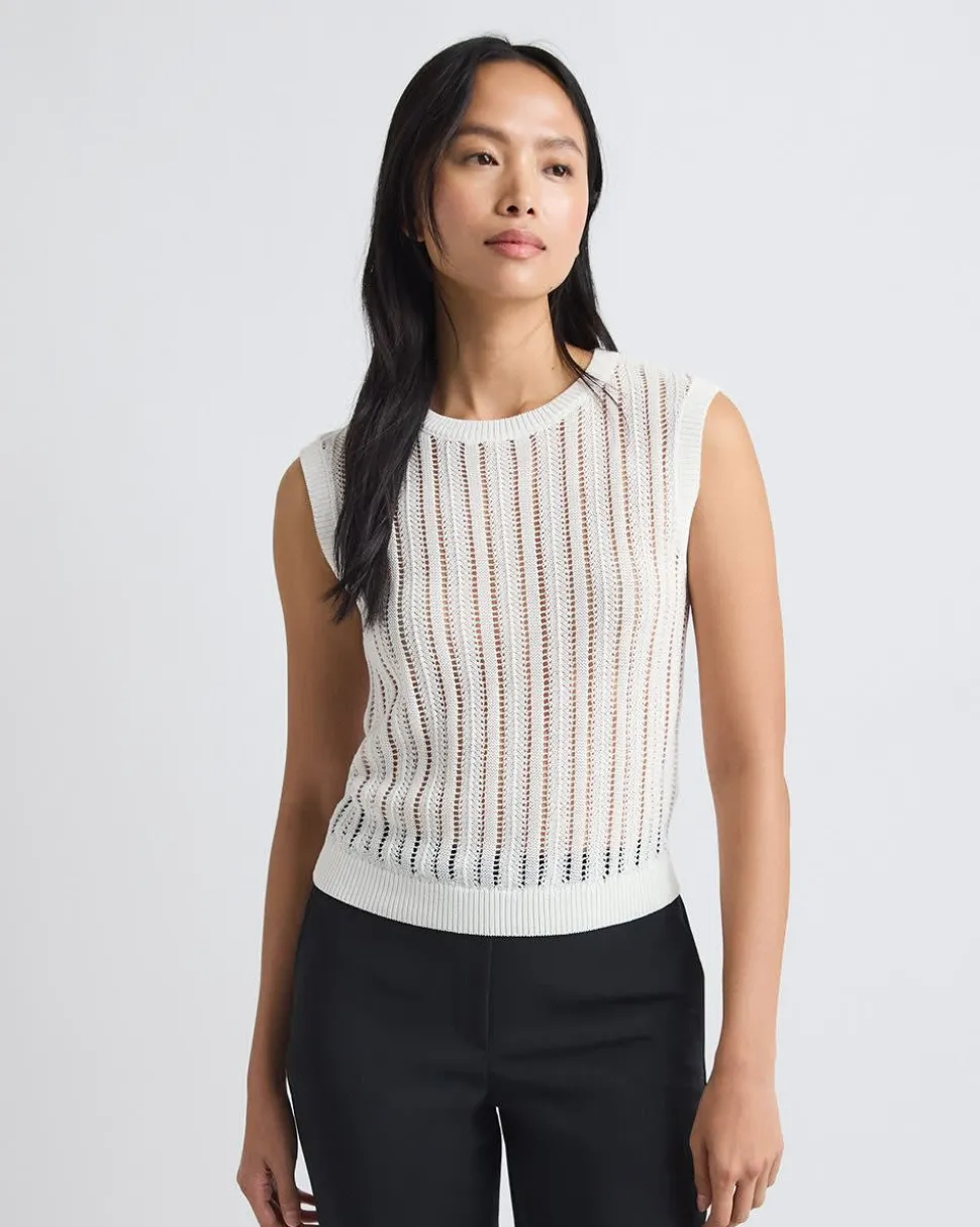 Extended-Sleeve Crew-Neck Open-Stitch Sweater