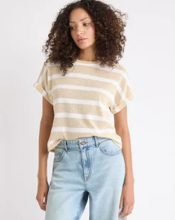 Extended-Sleeve Crew-Neck Relaxed-Fit Striped Top