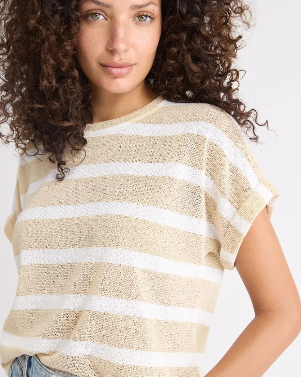 Extended-Sleeve Crew-Neck Relaxed-Fit Striped Top