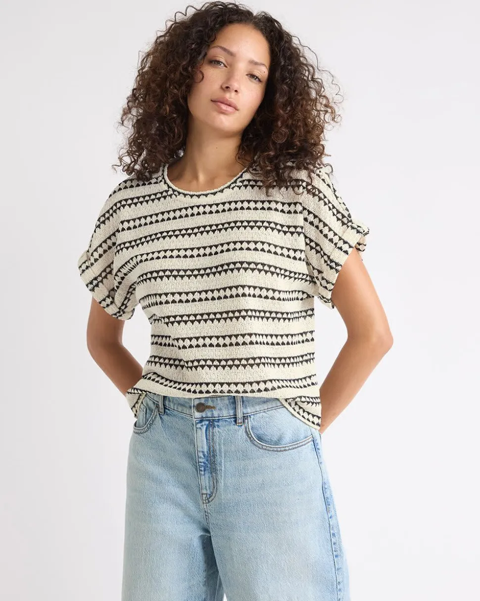 Extended-Sleeve Crew-Neck Relaxed-Fit Striped Top