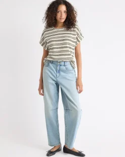 Extended-Sleeve Crew-Neck Relaxed-Fit Striped Top