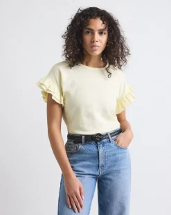 Extended-Sleeve Crew-Neck Top with Ruffles