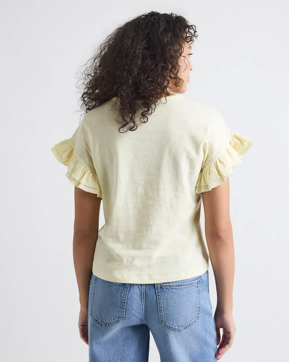 Extended-Sleeve Crew-Neck Top with Ruffles