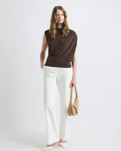 Extended-Sleeve Crew-Neck Top with Asymmetrical Detail