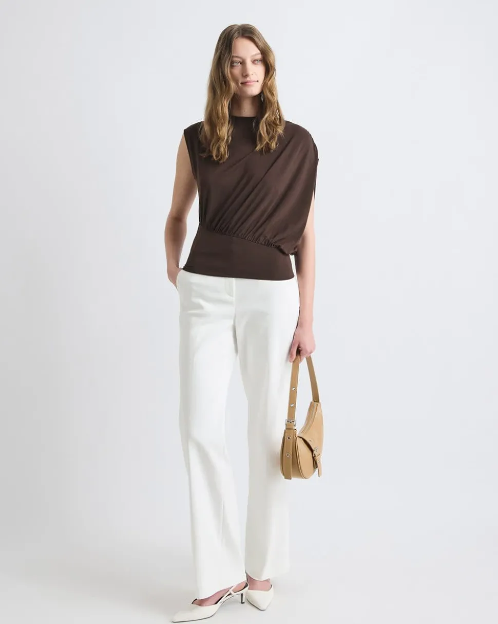 Extended-Sleeve Crew-Neck Top with Asymmetrical Detail