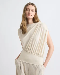 Extended-Sleeve Crew-Neck Top with Asymmetrical Detail